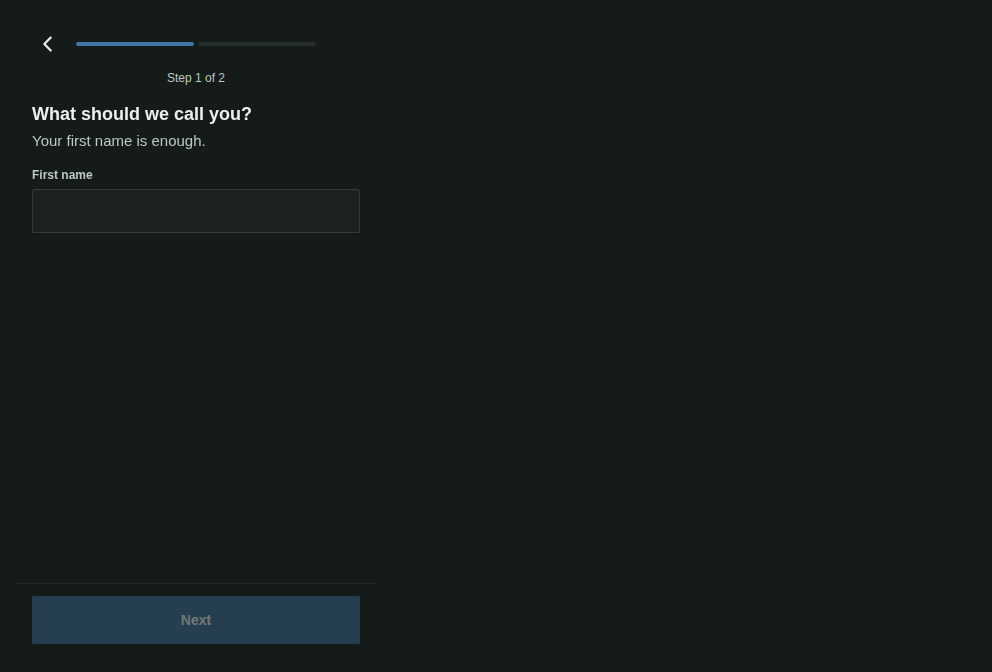 Form flow — Sign-up in steps, as React Native renders it
