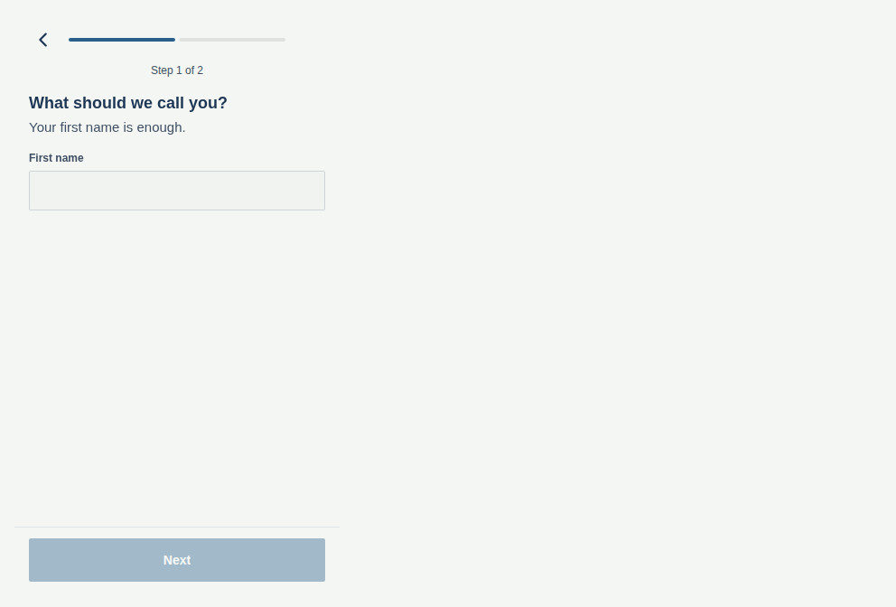 Form flow — Sign-up in steps, as React Native renders it