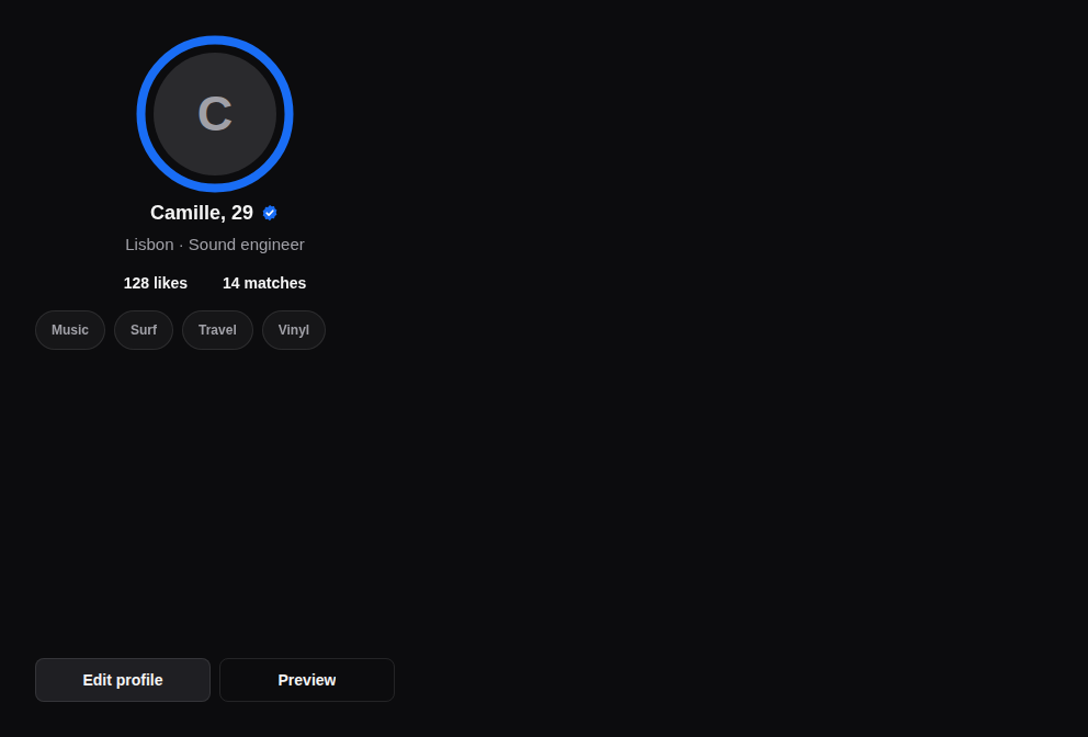 Screen — Profile, as React Native renders it