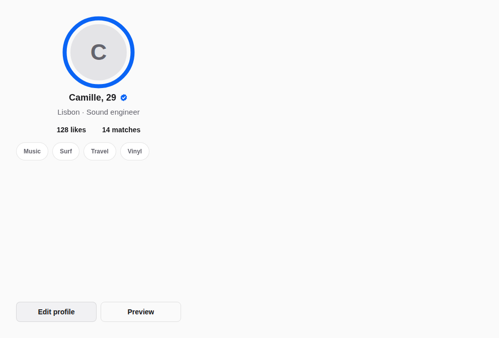Screen — Profile, as React Native renders it
