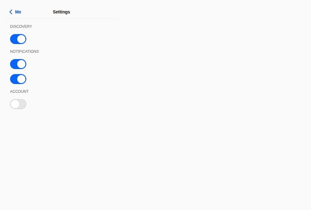 Screen — Settings, as React Native renders it